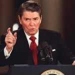 Photo or Ronald Reagan on podium