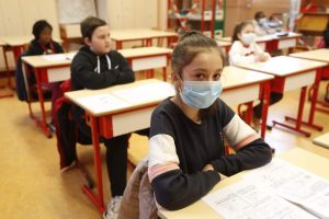 Child wearing Mask in School Image
