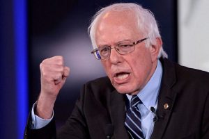 Photo of Bernie Sanders with clenched fist