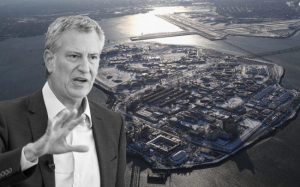 Mayor Bill De Blasio with Rikers Island in the Background